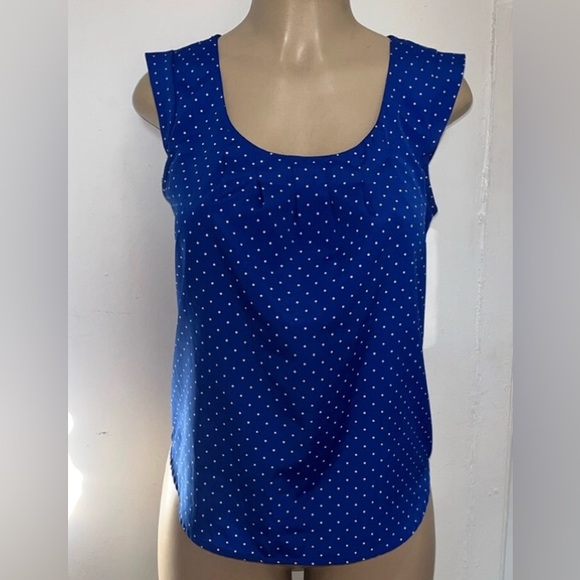 SOLD CANDIE’S Polkadot PinUp Royal Blue White Blouse Sz S - Picture 2 of 4